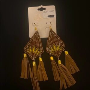 Viola Brown Beaded Tassel Earrings-NWT